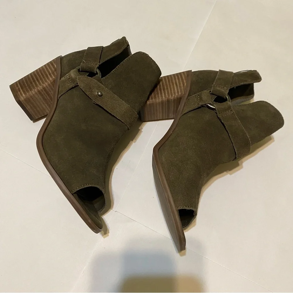 Crown Vintage Olive Green Peep Toe Suede Women's Ankle Boots